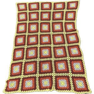 Handmade Granny Square Afghan Harvest Fall Autumn 64 x 44 VintageOrange Brown
